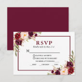 Modern Burgundy Floral Wedding Meal RSVP Kaartje (Voorkant / Achterkant)