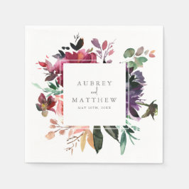 Modern Burgundy Floral Wedding Paper Servet