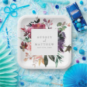 Modern Burgundy Floral Wedding Papieren Bordje (Feest)