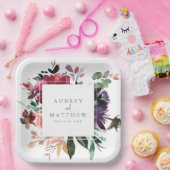 Modern Burgundy Floral Wedding Papieren Bordje (Feest)