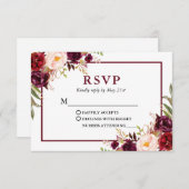 Modern Burgundy Floral Wedding RSVP Kaartje (Voorkant / Achterkant)