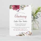 Modern Burgundy Flowers Baptism Christening Kaart (Staand voorkant)