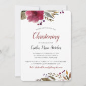Modern Burgundy Flowers Baptism Christening Kaart (Voorkant)