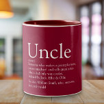 Modern Burgundy Fun Cool oom Definition Tweekleurige Koffiemok<br><div class="desc">Pas je aan voor je speciale,  favoriete oom of Funcle om een unieke gave te creëer. Een perfecte manier om hem te shows hoe geweldig hij elke dag is. U kunt de achtergrond zelfs aanpassen aan hun favoriete kleur. Ontworpen door: Thisnotme©</div>