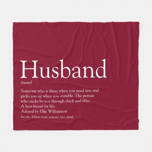 Modern Burgundy Fun Husband Definition Fleece Deken (Voorkant (Horizontaal))