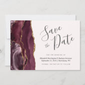 Modern Burgundy Gold Agate Blush Save the Date Kaart (Voorkant)