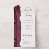 Modern Burgundy Gold Agate Blush Wedding All In One Uitnodiging (Binnen)
