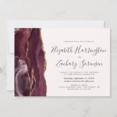 Modern Burgundy Gold Agate Blush Wedding Kaart (Voorkant)