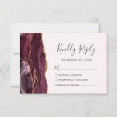 Modern Burgundy Gold Agate Blush Wedding RSVP Kaartje (Voorkant)