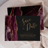Modern Burgundy Gold Agate Dark Save the Date Kaar Kaart