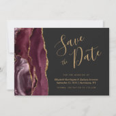 Modern Burgundy Gold Agate Dark Save the Date Kaar Kaart (Voorkant)