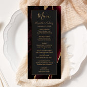 Modern Burgundy Gold Agate Dark WeddenMenu Menu