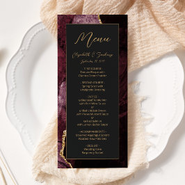 Modern Burgundy Gold Agate Dark Wedding Menu