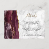Modern Burgundy Gold Agate Marble Wedding Details Informatiekaartje (Voorkant)