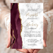 Modern Burgundy Gold Agate Marble Wedding Kaart