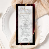 Modern Burgundy Gold Agate Marble Wedding Menu