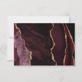 Modern Burgundy Gold Agate Marble Wedding RSVP Kaartje (Achterkant)