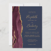 Modern Burgundy Gold Agate Navy Blue Wedding Kaart (Voorkant)