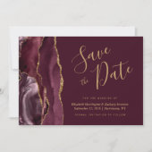 Modern Burgundy Gold Agate Save the Date Kaart (Voorkant)