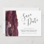 Modern Burgundy Gold Agate Save the Date Kaart (Voorkant)