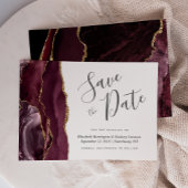 Modern Burgundy Gold Agate Save the Date Kaart
