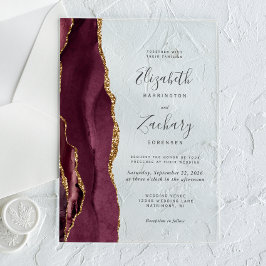 Modern Burgundy Gold Agate Wedding Acryl Uitnodigingen