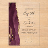Modern Burgundy Gold Agate Wedding Acryl Uitnodigingen (Voorkant)