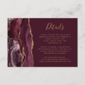 Modern Burgundy Gold Agate Wedding Details Informatiekaartje (Voorkant)