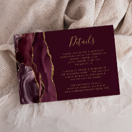 Modern Burgundy Gold Agate Wedding Details Informatiekaartje