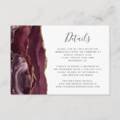 Modern Burgundy Gold Agate Wedding Details Informatiekaartje (Voorkant)