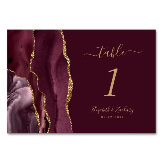 Modern Burgundy Gold Agate Wedding Kaart (Voorkant)