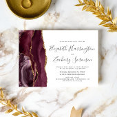 Modern Burgundy Gold Agate Wedding Kaart