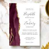 Modern Burgundy Gold Agate Wedding Kaart