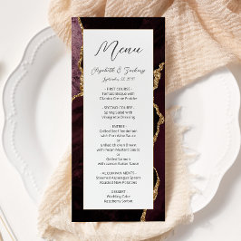 Modern Burgundy Gold Agate Wedding Menu
