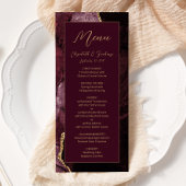 Modern Burgundy Gold Agate Wedding Menu