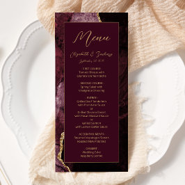 Modern Burgundy Gold Agate Wedding Menu