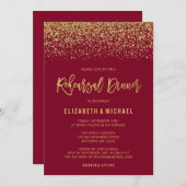 Modern Burgundy Gold Faux Glitter Rehearsal Dinner Kaart (Voorkant / Achterkant)
