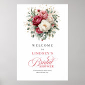 Modern Burgundy Gold Floral Bridal Shower Welcome Poster (Voorkant)