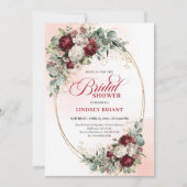 Modern Burgundy Gold Frame Bridal Shower Invite Kaart (Voorkant)