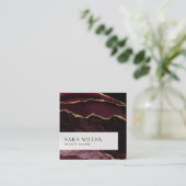 Modern Burgundy Gold Glitter Kijk marmer Agate Vierkante Visitekaartje (Staand voorkant)