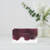 Modern Burgundy Gold Glitter Waterverf Visitekaartje (Staand voorkant)