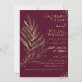 Modern Burgundy Gold Leaf Wedding Rehearsal Dinner Kaart (Voorkant)