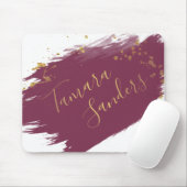 Modern Burgundy Gold Paint Strokes - Mousepad Muismat (Met muis)