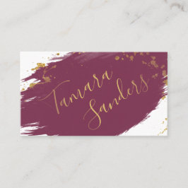 Modern Burgundy Gold Paint Strokes - Visitekaartje