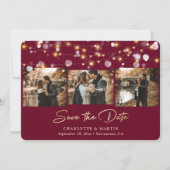Modern Burgundy Gold Wedding 3 Foto slaat de datum Save The Date (Voorkant)