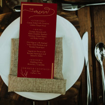 Modern Burgundy Golden Leaflet Monogram Flat Menu