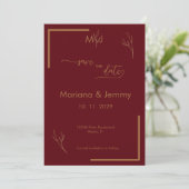 Modern Burgundy Golden Leaflet Monogram Scripted  Save The Date (Staand voorkant)