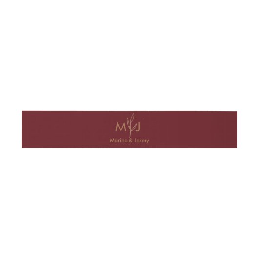 Modern Burgundy Golden Leaflet Monogram Uitnodigingen Wikkel (Vlak)
