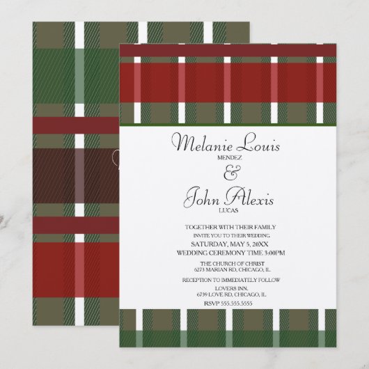 Modern Burgundy Green White Kraft Wedding Kaart (Voorkant / Achterkant)