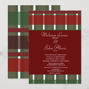 Modern Burgundy Green White Striped Wedding Kaart